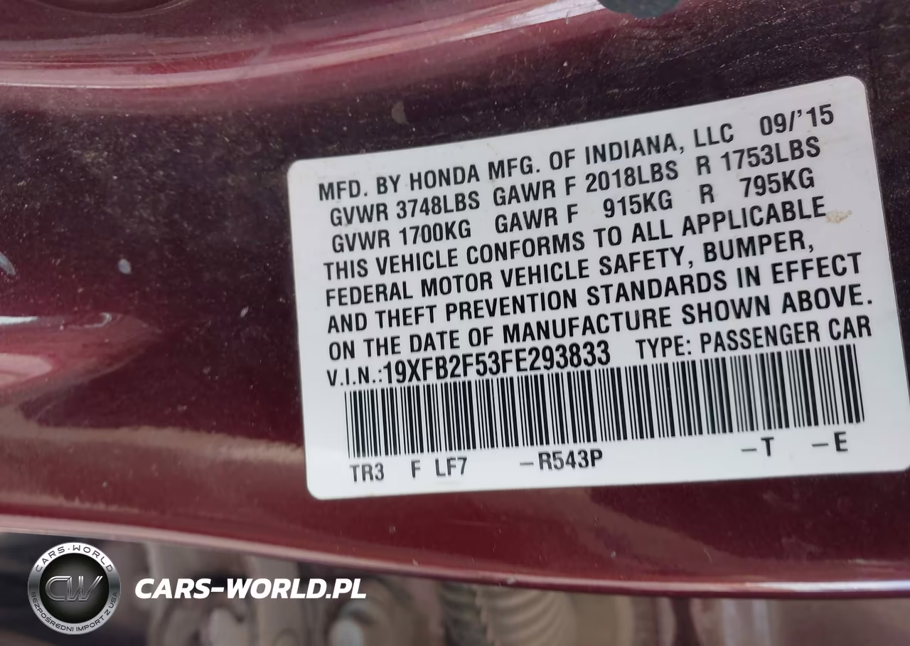2015 Honda Civic Lx VIN:19XFB2F53FE293833 - 9