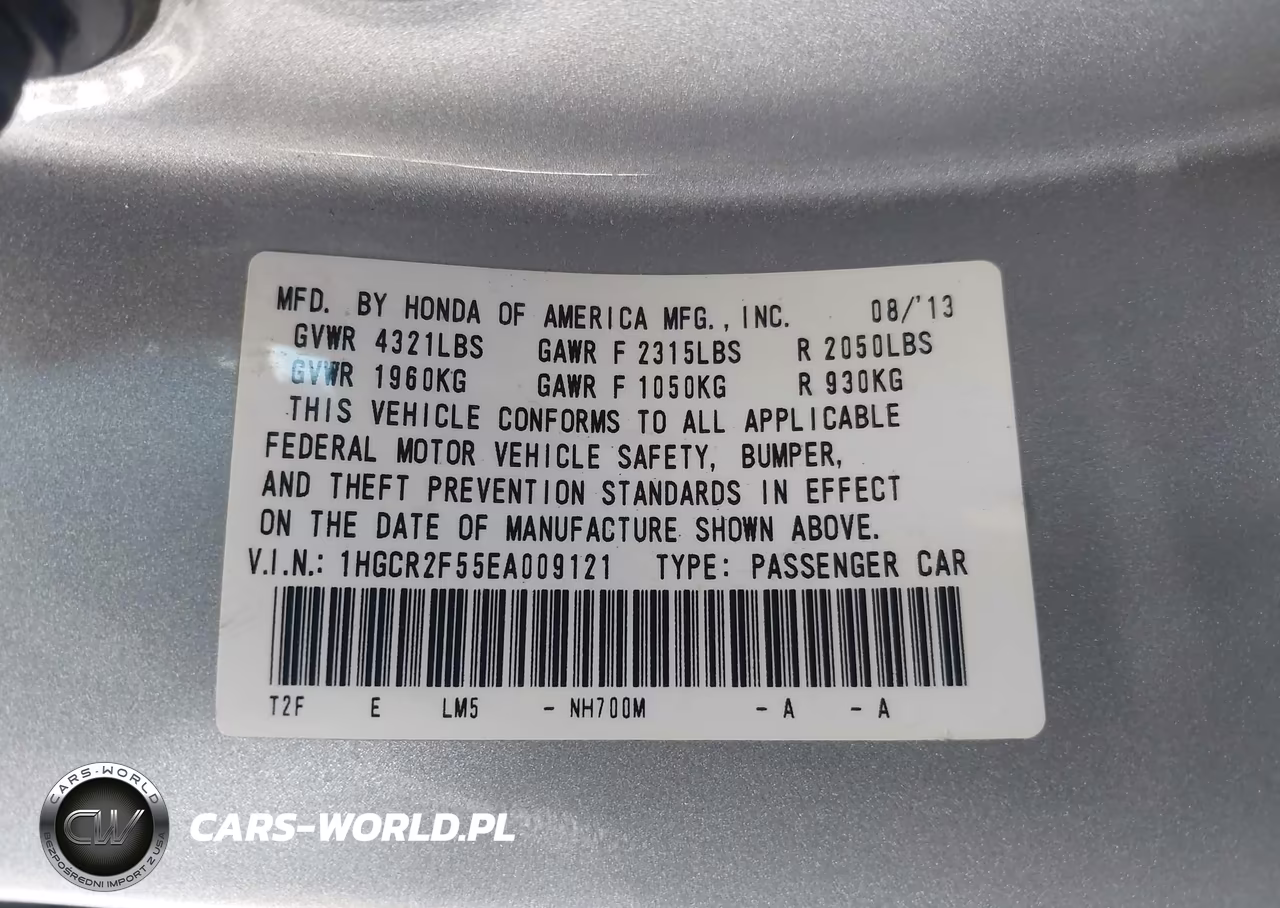2014 Honda Accord Sport VIN:1HGCR2F55EA009121 - 9