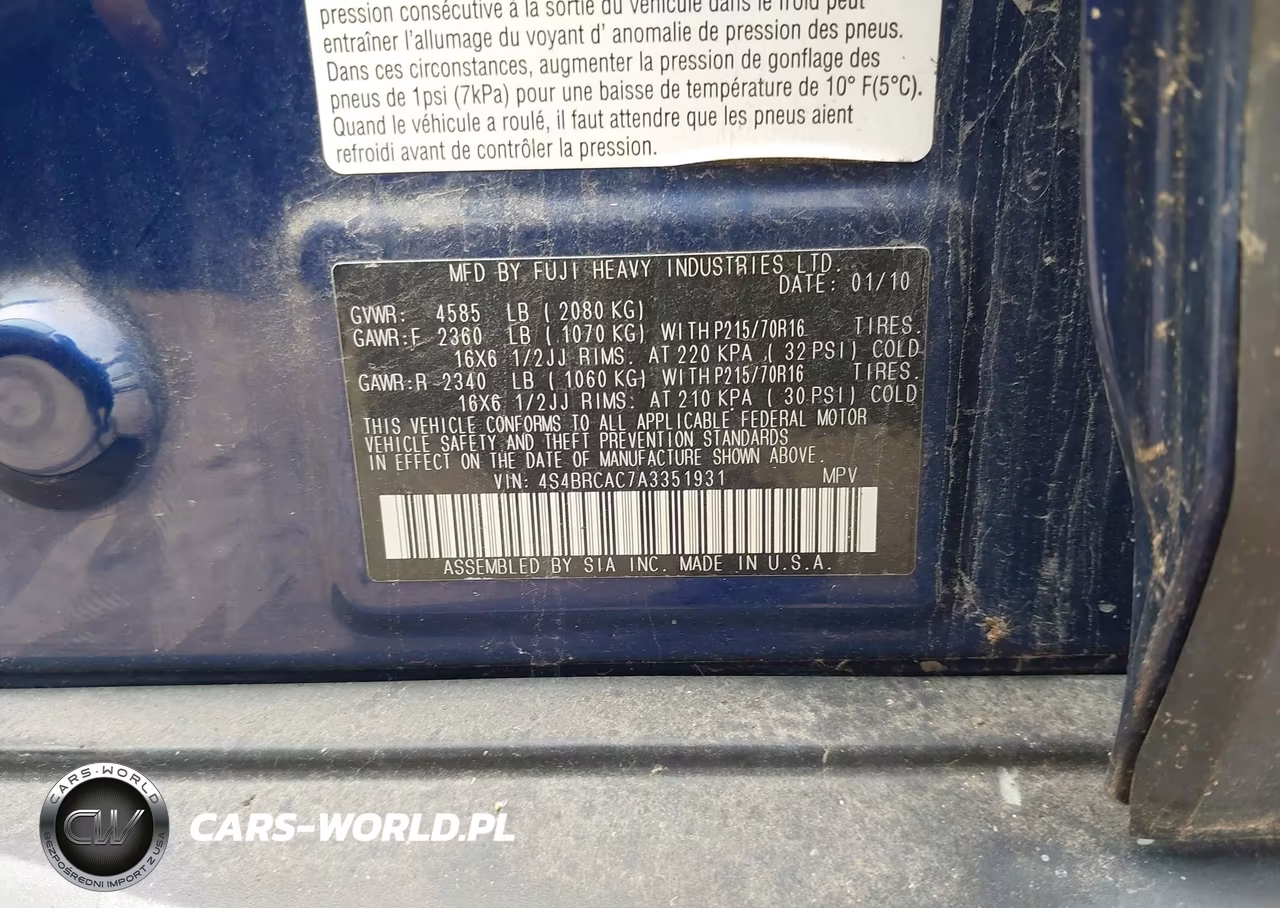 2010 Subaru Outback 2.5I VIN:4S4BRCAC7A3351931 - 9