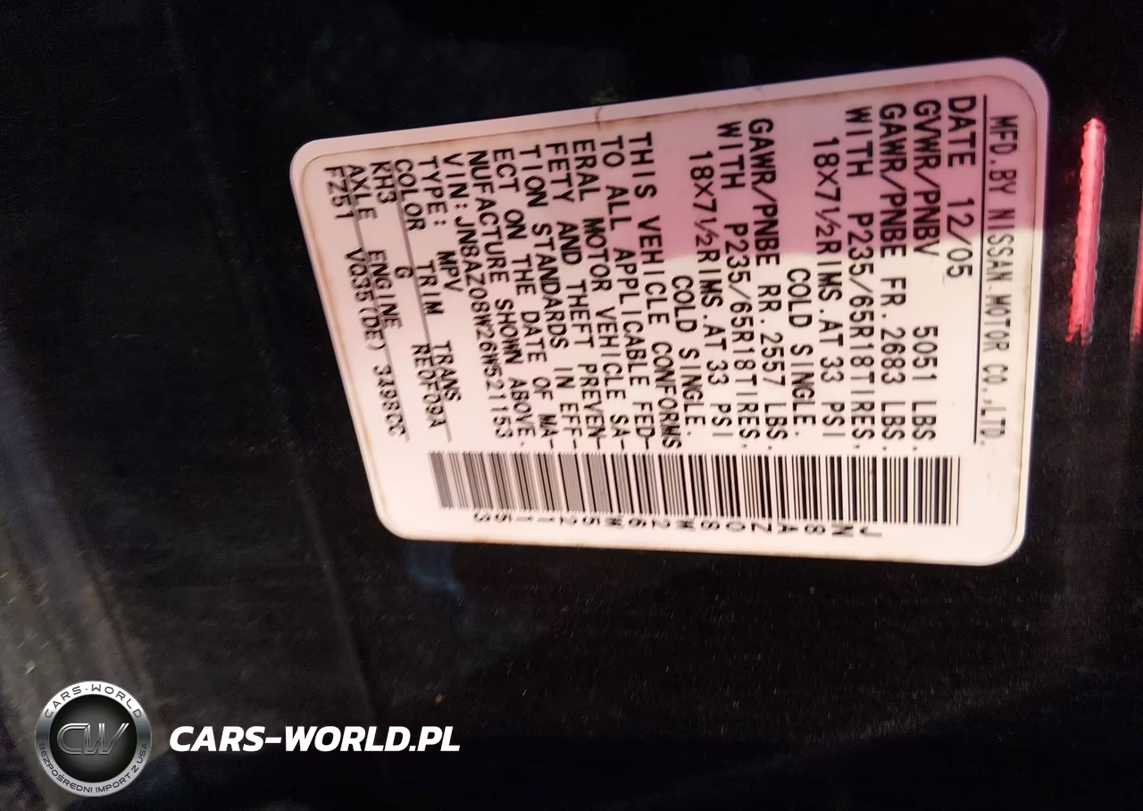 2006 Nissan Murano Sl VIN:JN8AZ08W26W521153 - 9