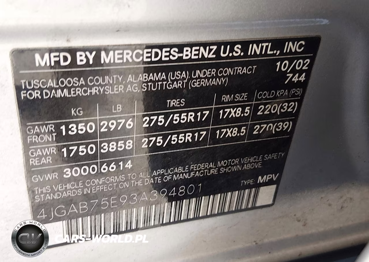 2003 Mercedes-Benz Ml 500 VIN:4JGAB75E93A394801 - 9