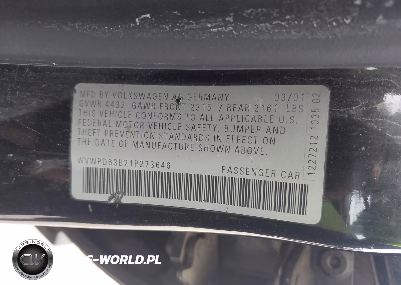2001 Volkswagen Passat Gls VIN:WVWPD63B21P273646 - 9