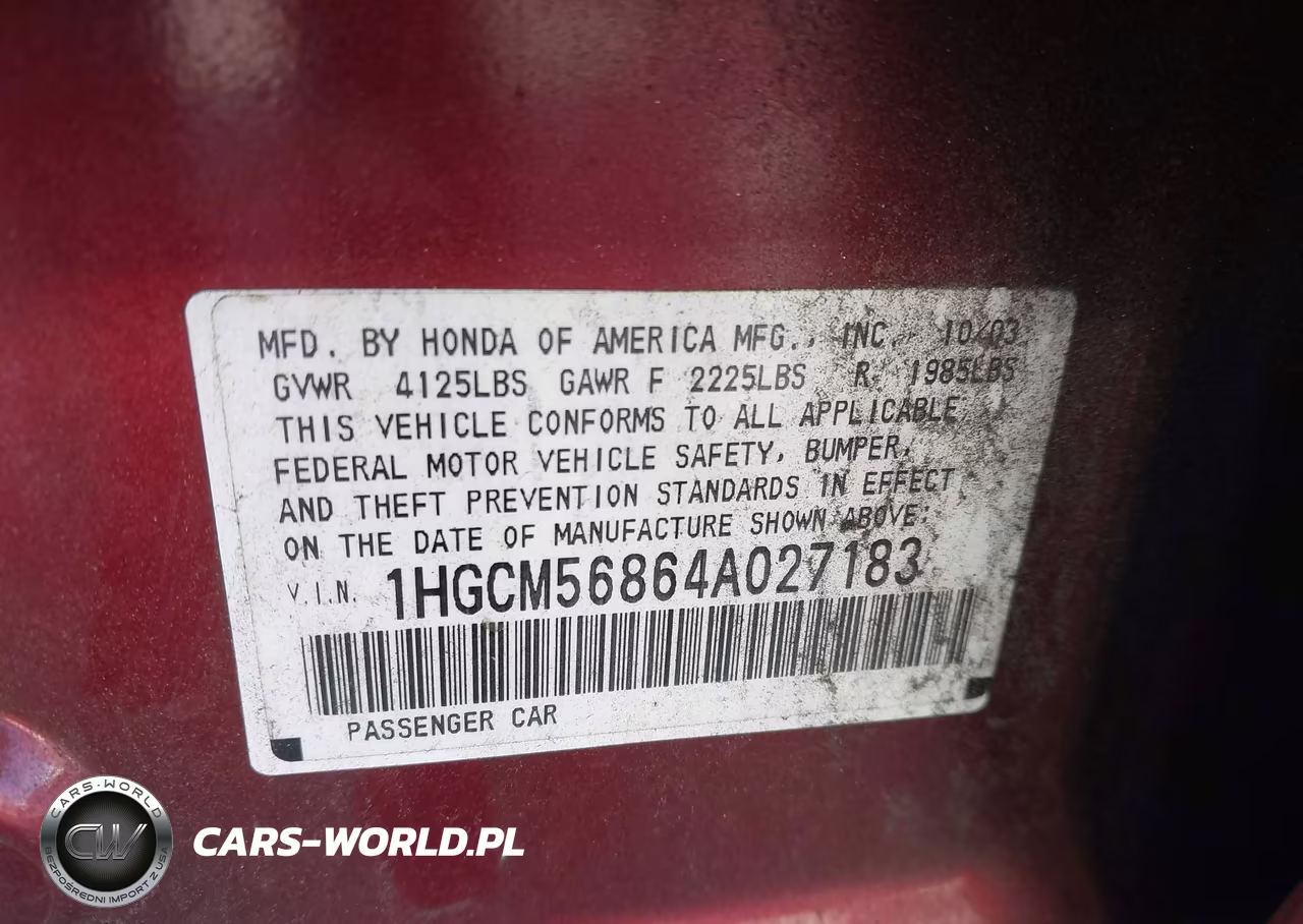 2004 Honda Accord 2.4 Ex VIN:1HGCM56864A027183 - 9