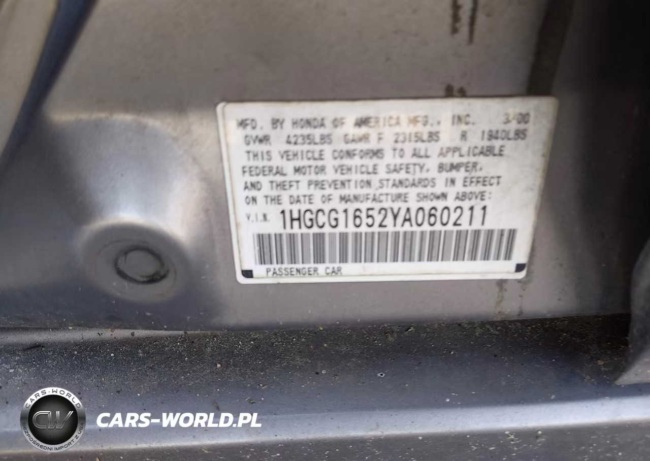 2000 Honda Accord 3.0 Ex VIN:1HGCG1652YA060211 - 9