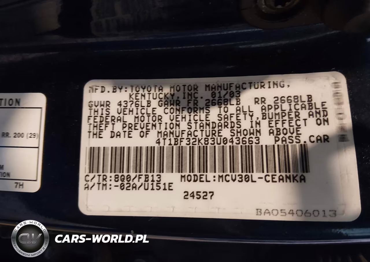 2003 Toyota Camry Le V6 VIN:4T1BF32K83U043663 - 9
