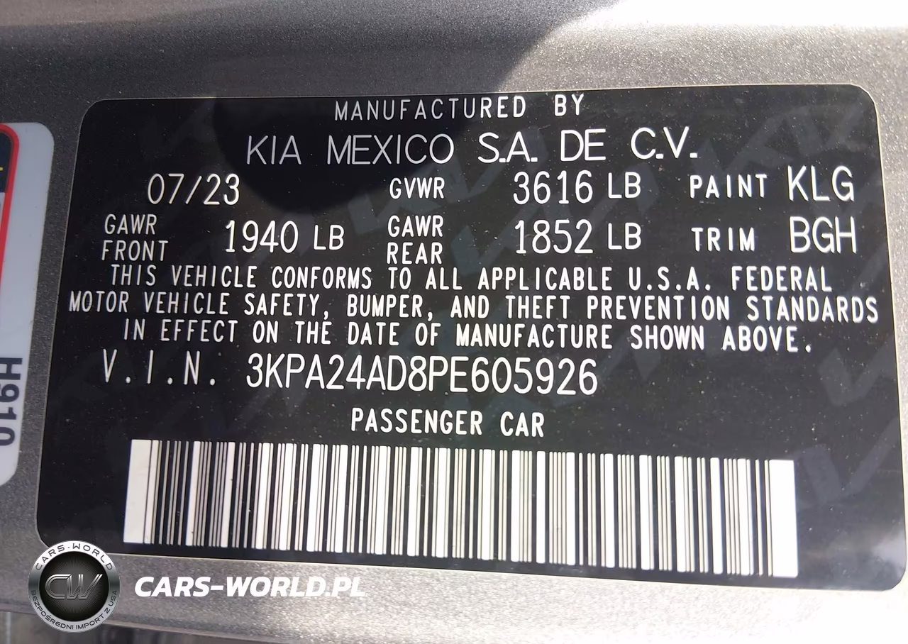 2023 Kia Rio S VIN:3KPA24AD8PE605926 - 9