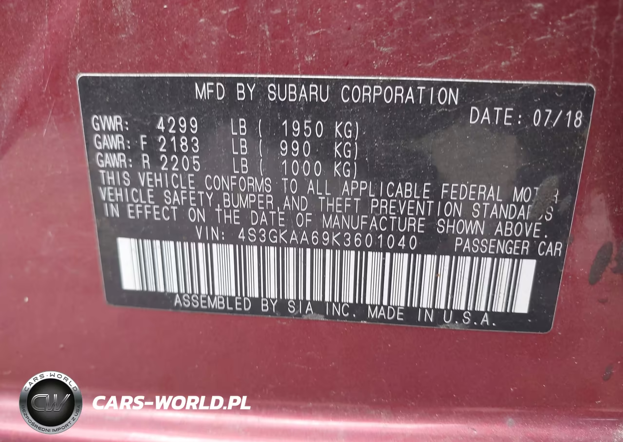 2019 Subaru Impreza 2.0I VIN:4S3GKAA69K3601040 - 9