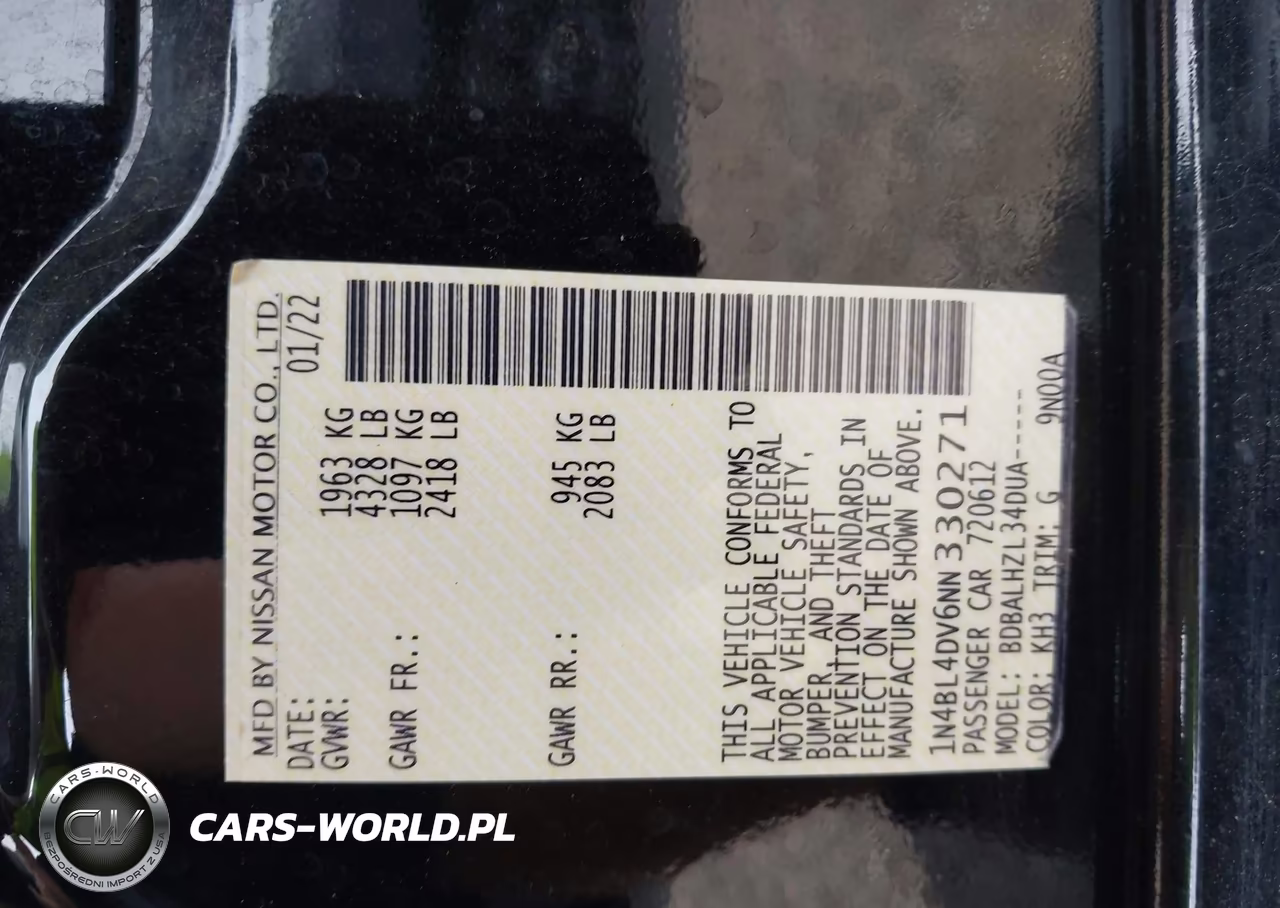 2022 Nissan Altima Sv Fwd VIN:1N4BL4DV6NN330271 - 9
