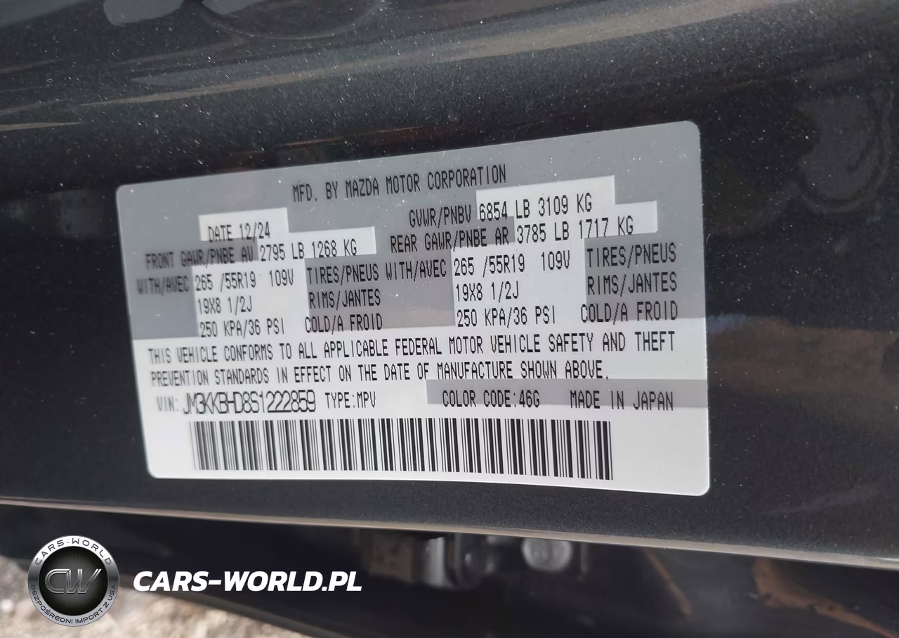 2025 Mazda Cx-90 3.3 Turbo Preferred Package VIN:JM3KKBHD8S1222859 - 9