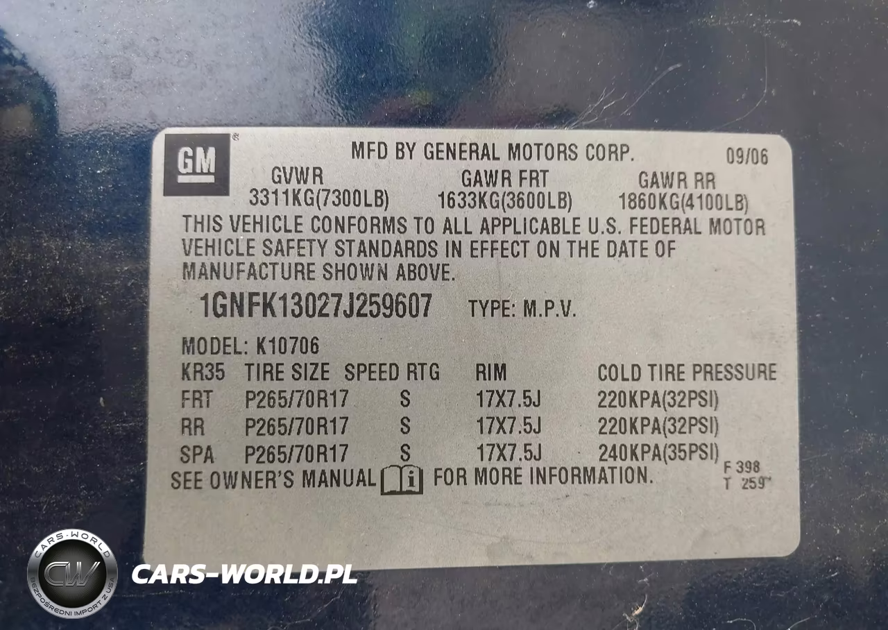 2007 Chevrolet Tahoe Ls VIN:1GNFK13027J259607 - 9