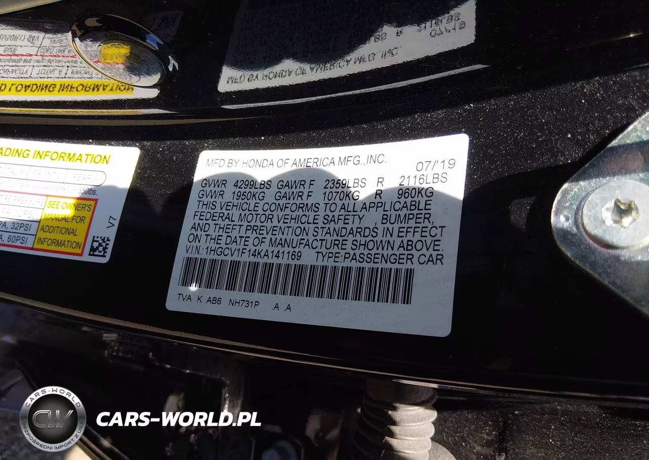 2019 Honda Accord Lx VIN:1HGCV1F14KA141169 - 9