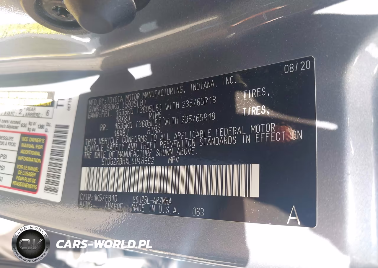 2020 Toyota Highlander Xle VIN:5TDGZRBHXLS048862 - 9