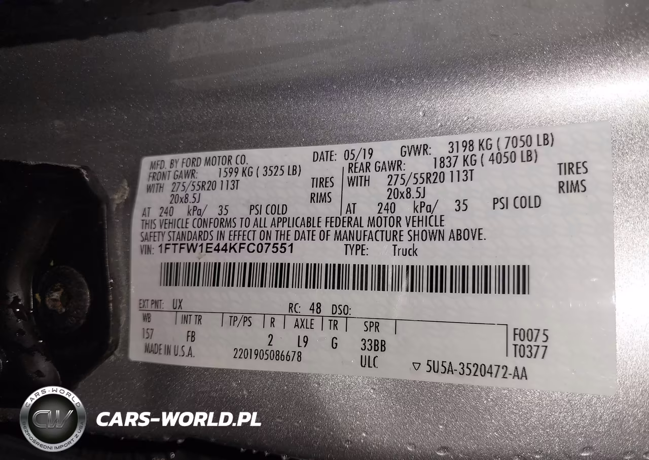 2019 Ford F-150 Xlt VIN:1FTFW1E44KFC07551 - 9