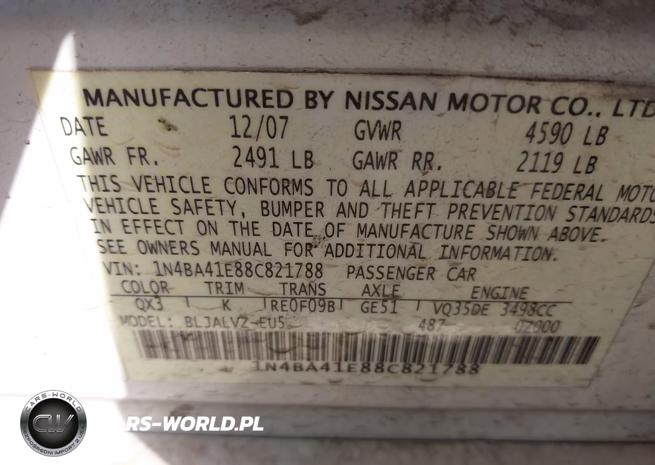 2008 Nissan Maxima 3.5 Se VIN:1N4BA41E88C821788 - 9