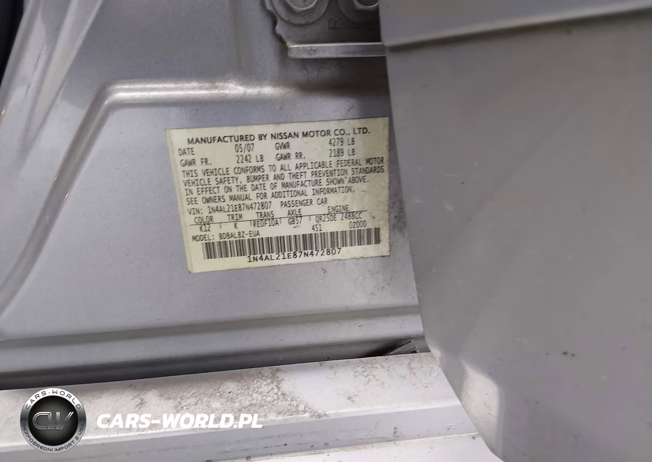2007 Nissan Altima 2.5 S VIN:1N4AL21E87N472807 - 9