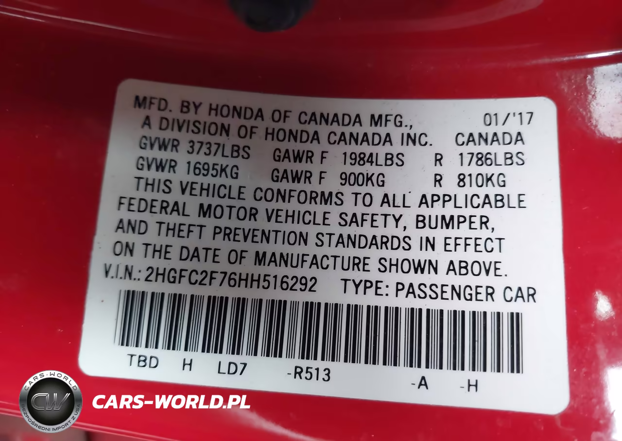 2017 Honda Civic Ex VIN:2HGFC2F76HH516292 - 9
