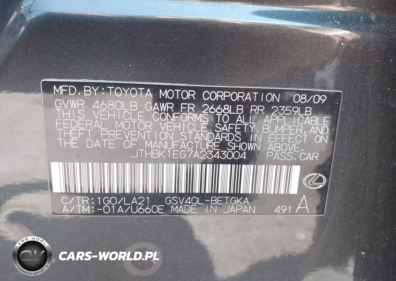 2010 Lexus Es 350 VIN:JTHBK1EG7A2343004 - 9