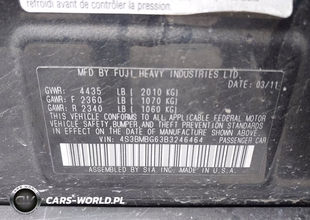 2011 Subaru Legacy 2.5I Premium VIN:4S3BMBG63B3246464 - 9
