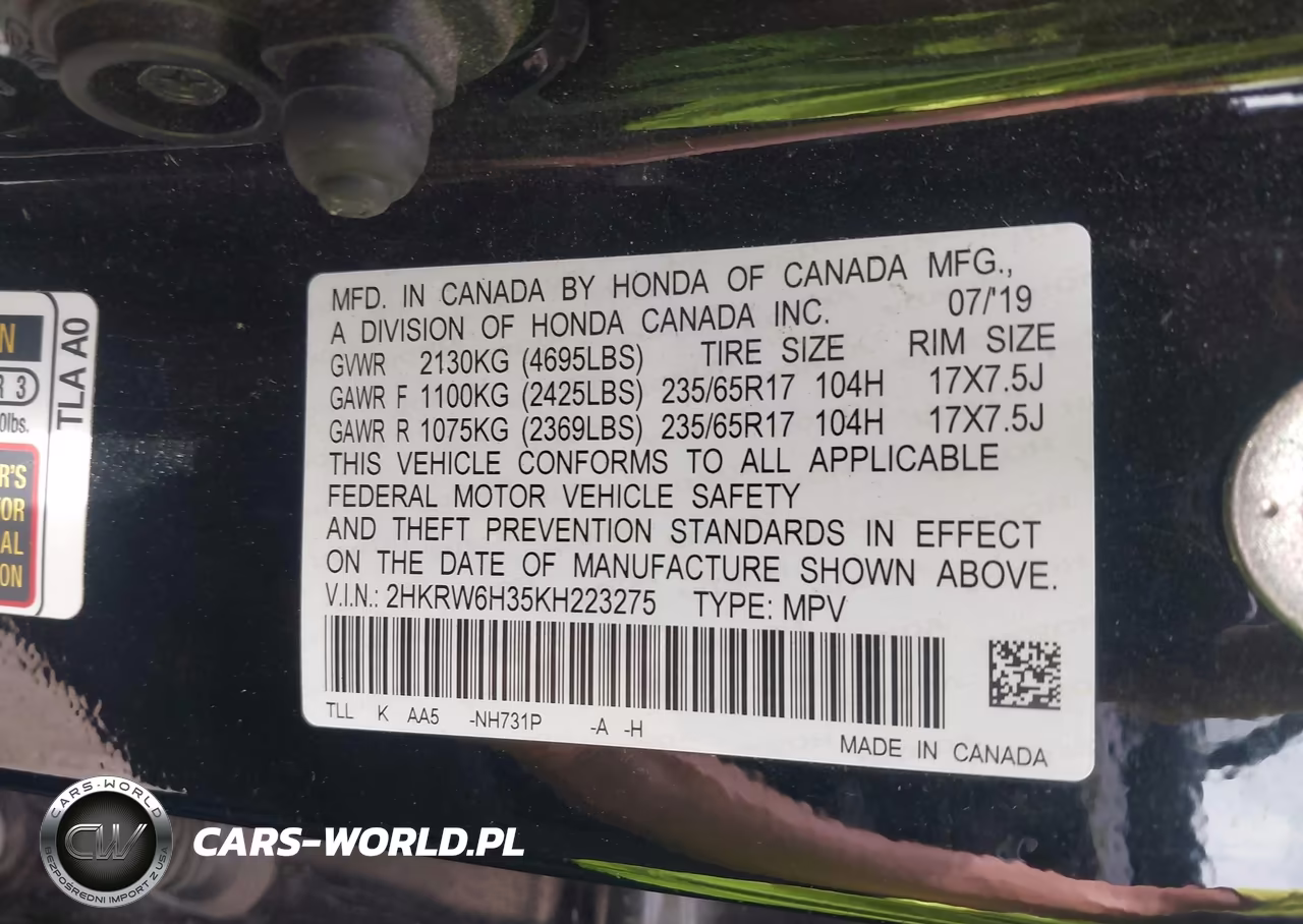 2019 Honda Cr-V Lx VIN:2HKRW6H35KH223275 - 9