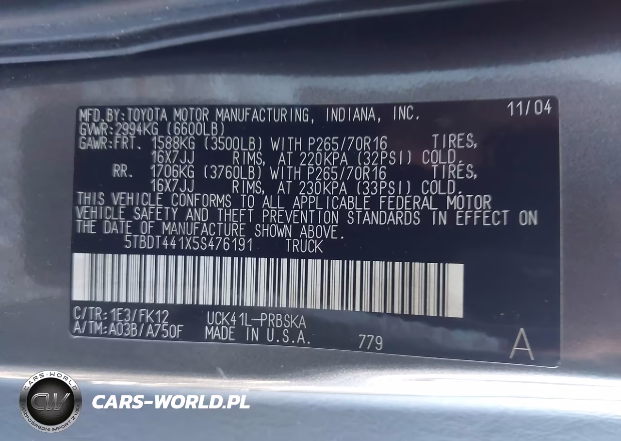 2005 Toyota Tundra Sr5 V8 VIN:5TBDT441X5S476191 - 9