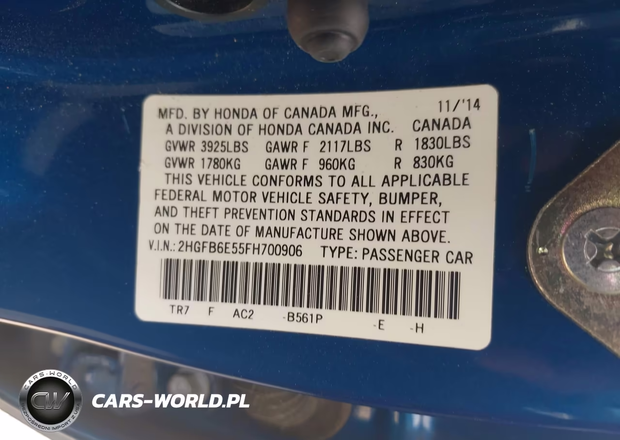 2015 Honda Civic Si VIN:2HGFB6E55FH700906 - 9