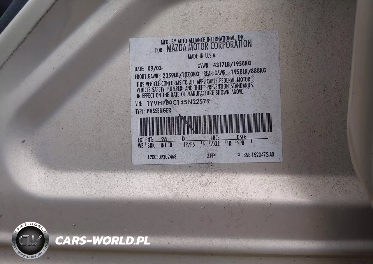 2004 Mazda Mazda6 I VIN:1YVHP80C145N22579 - 9