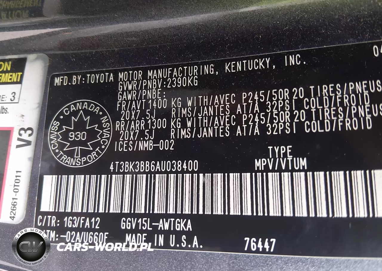 2010 Toyota Venza Base V6 VIN:4T3BK3BB6AU038400 - 9