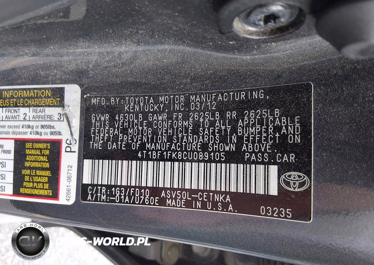 2012 Toyota Camry Le VIN:4T1BF1FK8CU089105 - 9