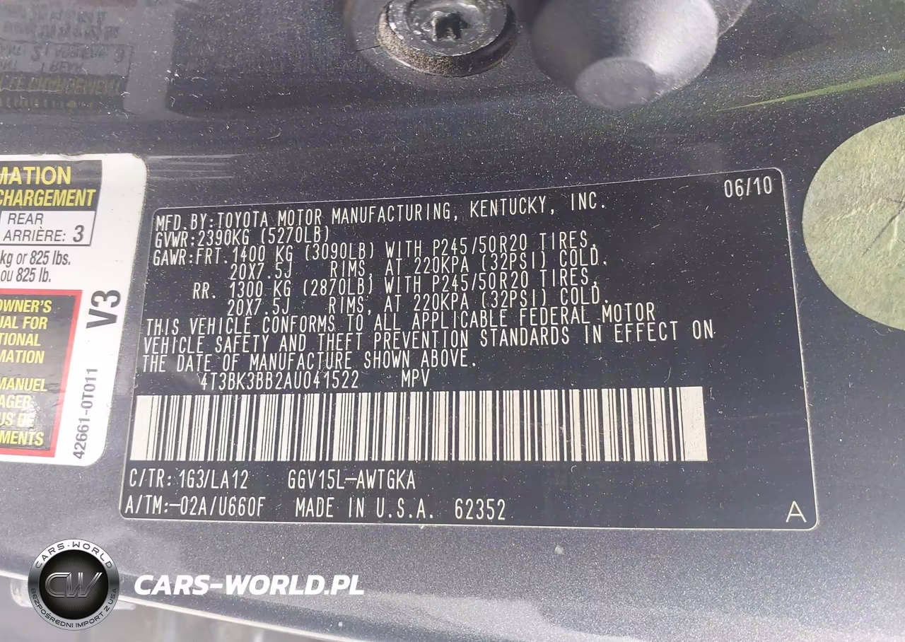 2010 Toyota Venza Base V6 VIN:4T3BK3BB2AU041522 - 9