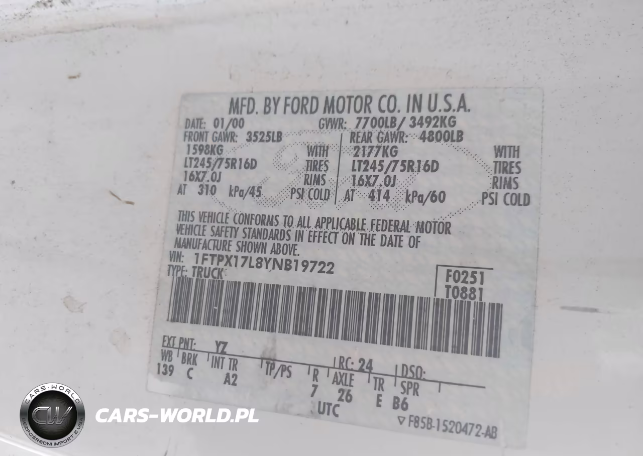 2000 Ford F-150 Lariat-Work Series-Xl-Xlt VIN:1FTPX17L8YNB19722 - 9