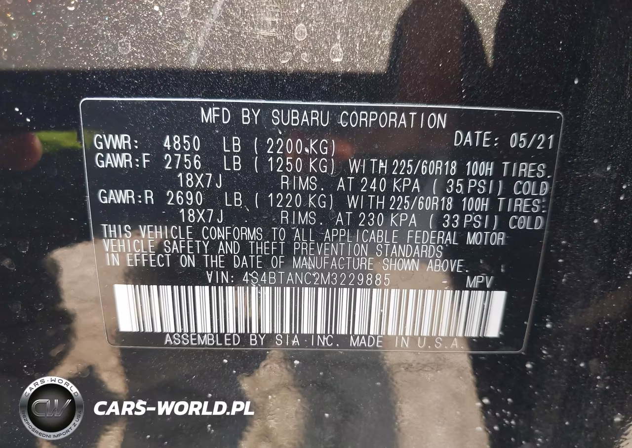2021 Subaru Outback Limited VIN:4S4BTANC2M3229885 - 9