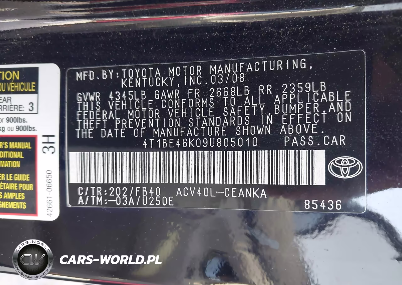 2009 Toyota Camry Le VIN:4T1BE46K09U805010 - 9