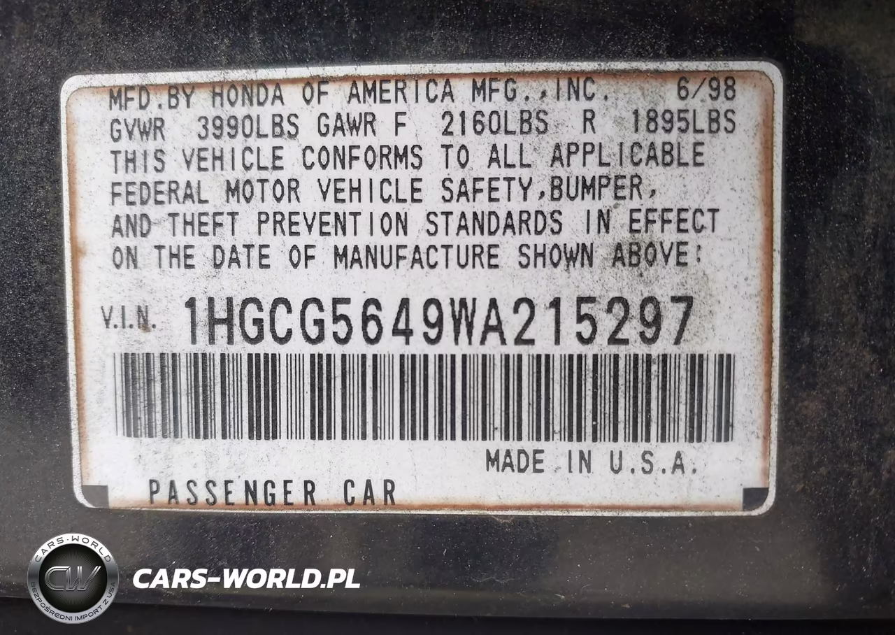 1998 Honda Accord Lx VIN:1HGCG5649WA215297 - 9
