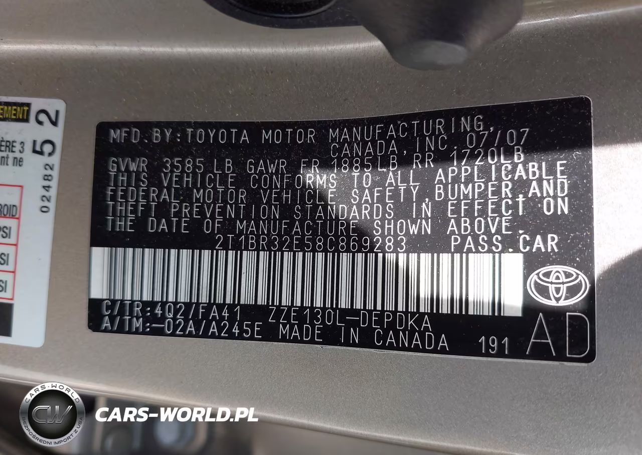 2008 Toyota Corolla Ce VIN:2T1BR32E58C869283 - 9