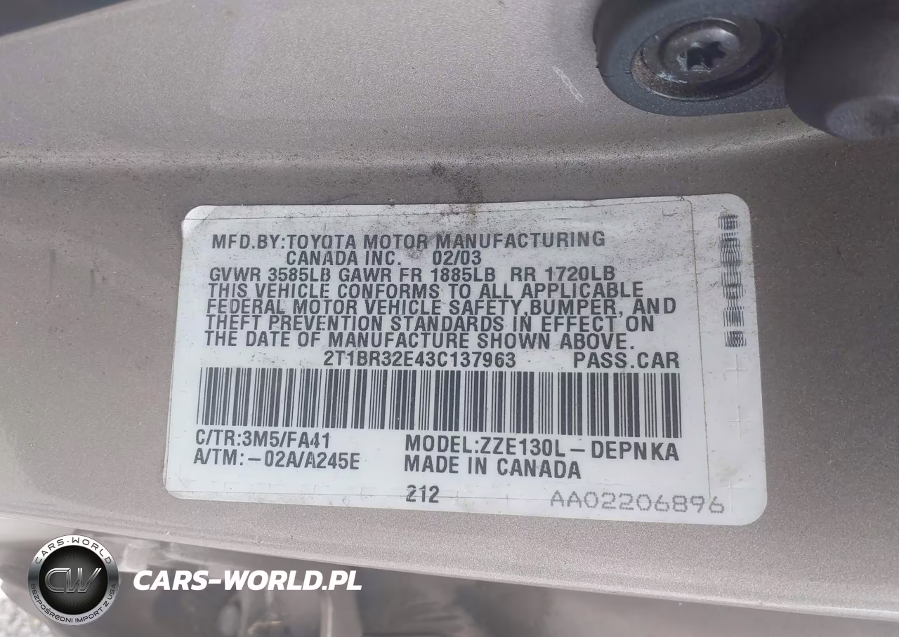 2003 Toyota Corolla Le VIN:2T1BR32E43C137963 - 9