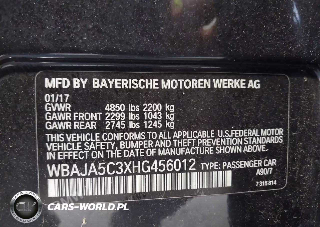 2017 BMW 530I VIN:WBAJA5C3XHG456012 - 9