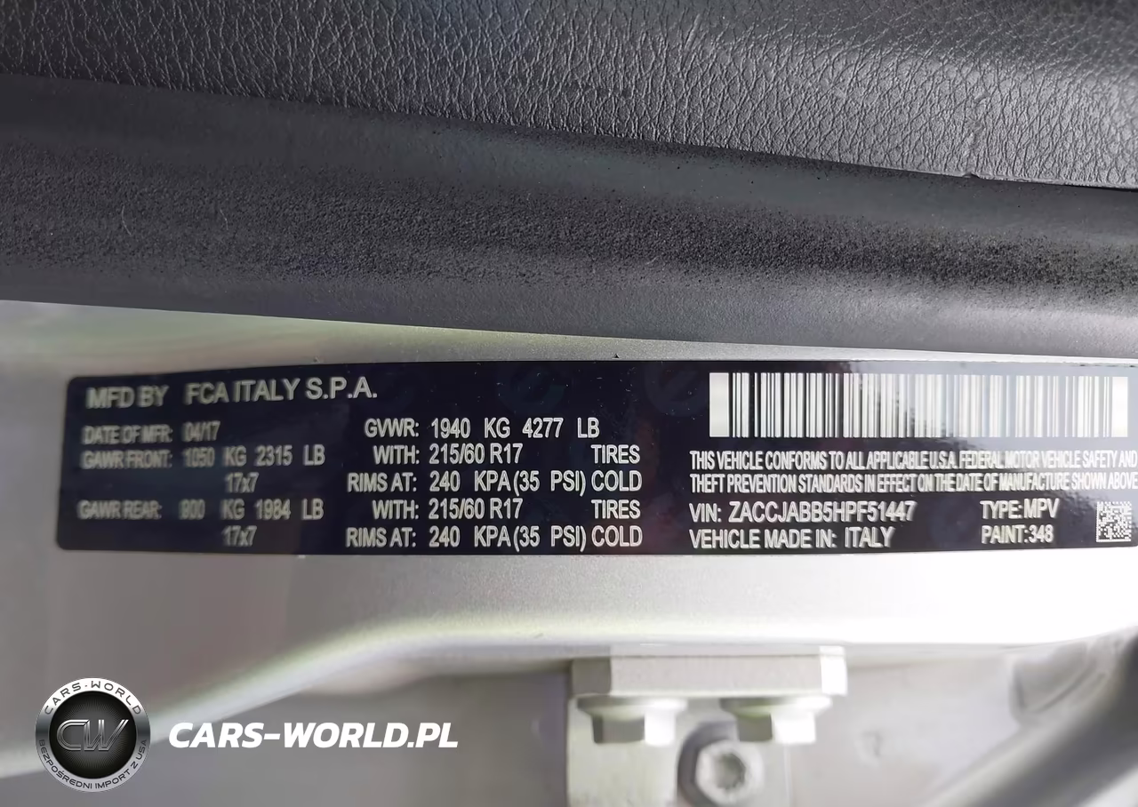 2017 Jeep Renegade Latitude Fwd VIN:ZACCJABB5HPF51447 - 9