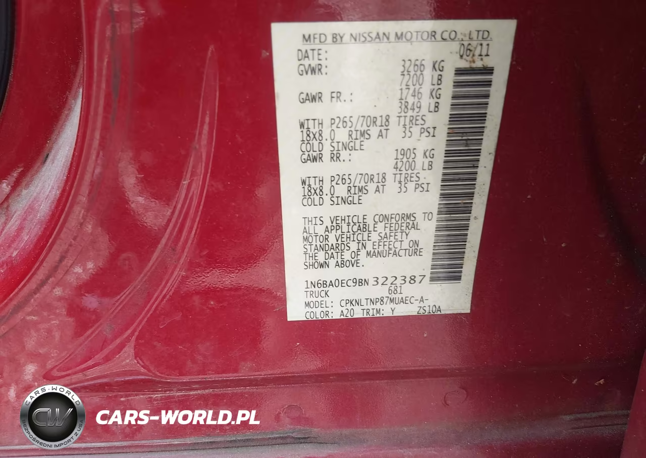 2011 Nissan Titan Sv VIN:1N6BA0EC9BN322387 - 9