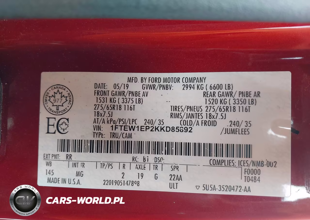 2019 Ford F-150 Lariat-Xl-Xlt VIN:1FTEW1EP2KKD85892 - 9