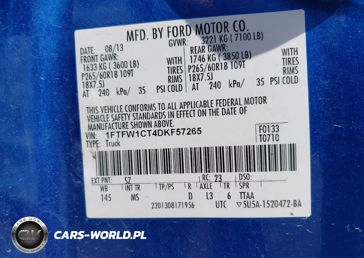 2013 Ford F-150 VIN:1FTFW1CT4DKF57265 - 9