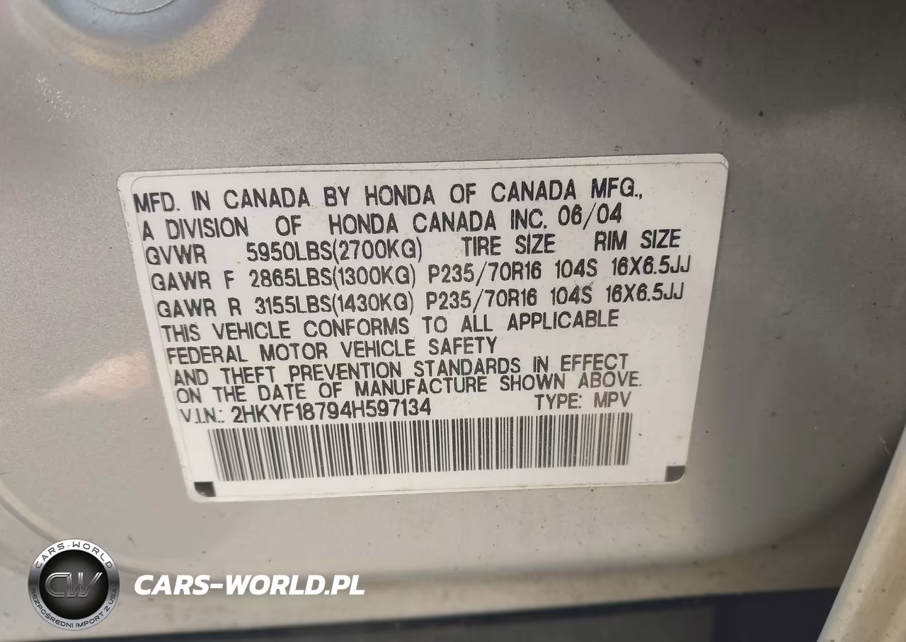 2004 Honda Pilot Ex-L VIN:2HKYF18794H597134 - 9