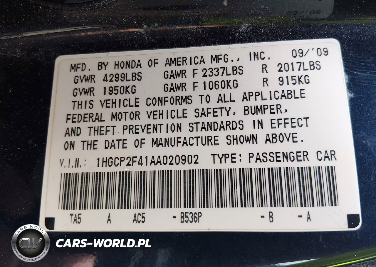 2010 Honda Accord 2.4 Lx-P VIN:1HGCP2F41AA020902 - 9