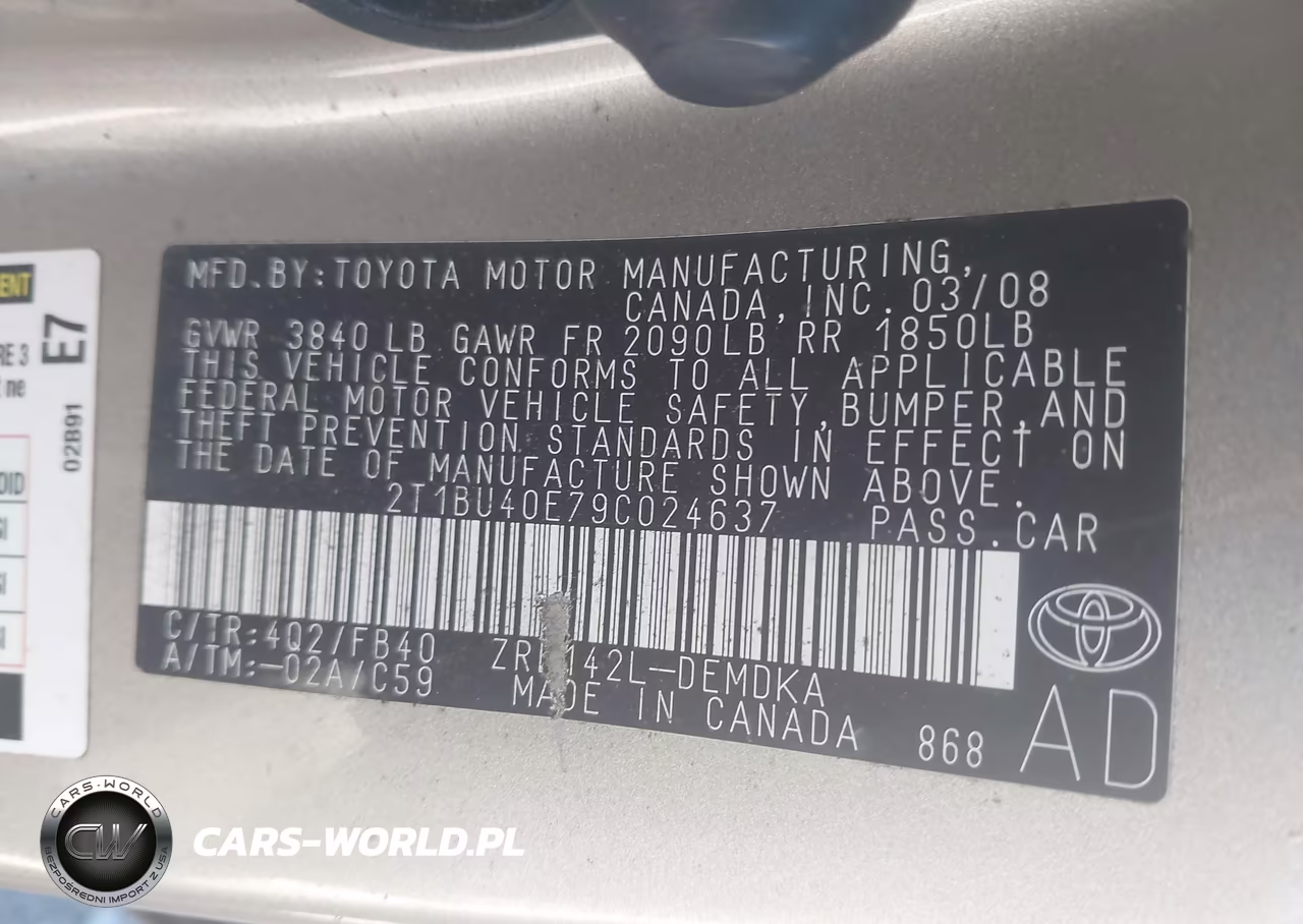 2009 Toyota Corolla VIN:2T1BU40E79C024637 - 9
