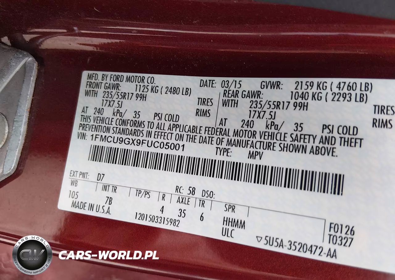 2015 Ford Escape Se VIN:1FMCU9GX9FUC05001 - 9