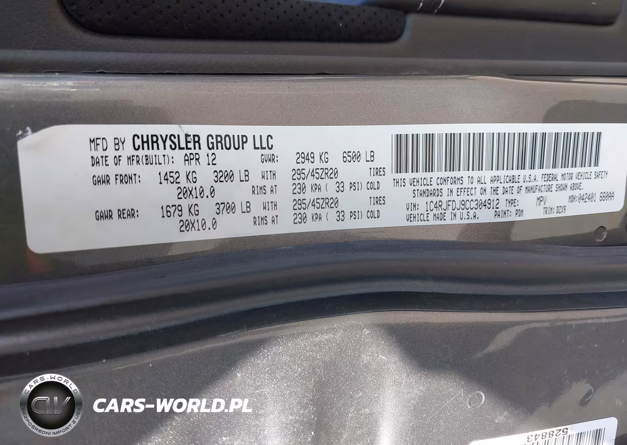 2012 Jeep Grand Cherokee Srt8 VIN:1C4RJFDJ9CC304912 - 9