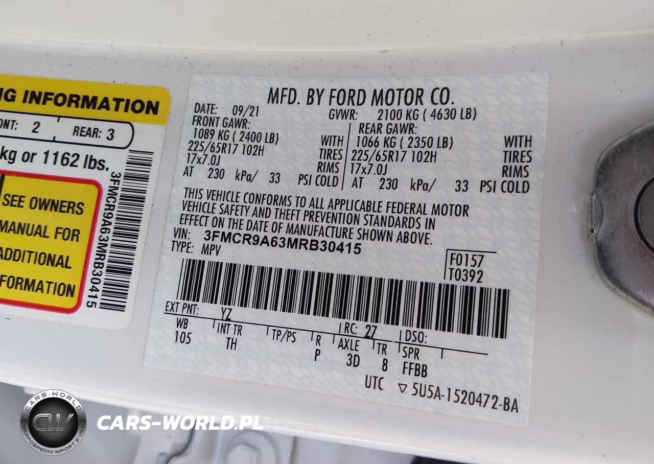 2021 Ford Bronco Sport VIN:3FMCR9A63MRB30415 - 9