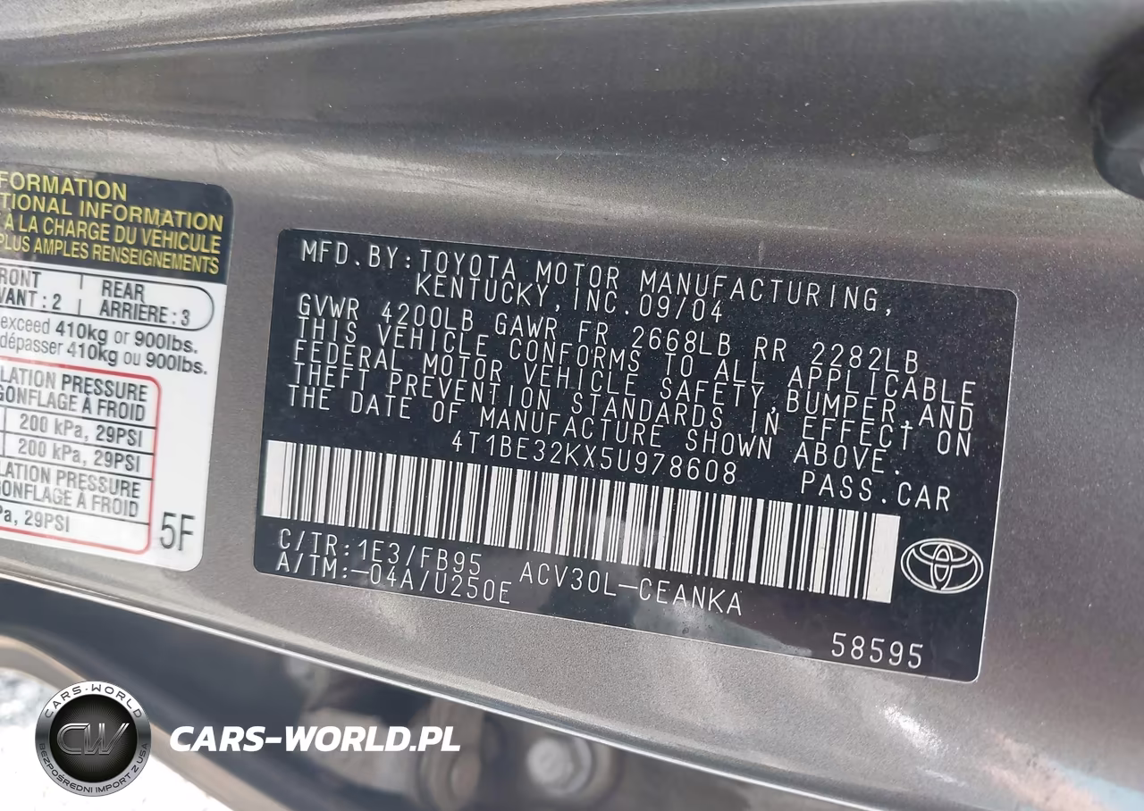 2005 Toyota Camry Le VIN:4T1BE32KX5U978608 - 9