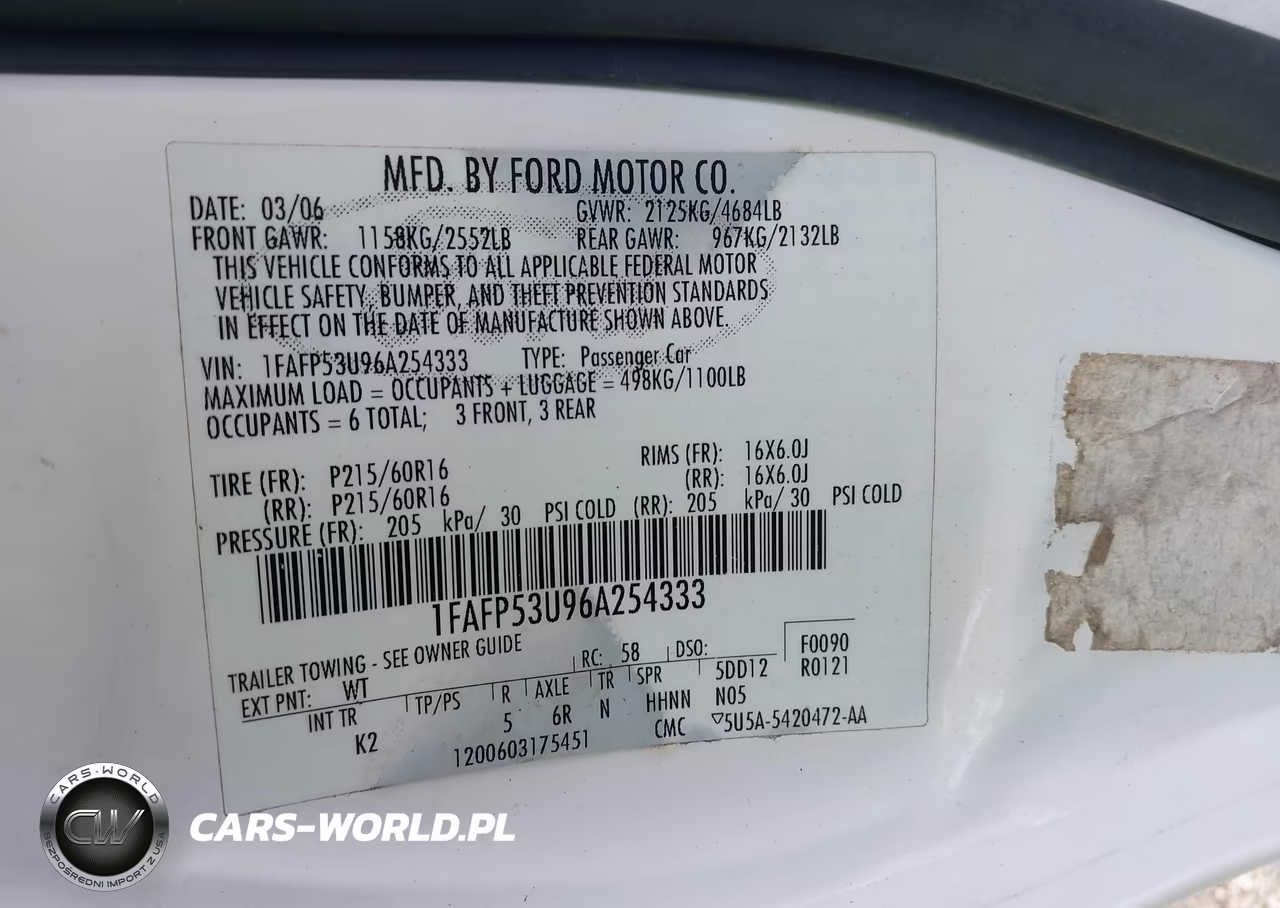 2006 Ford Taurus Se VIN:1FAFP53U96A254333 - 9