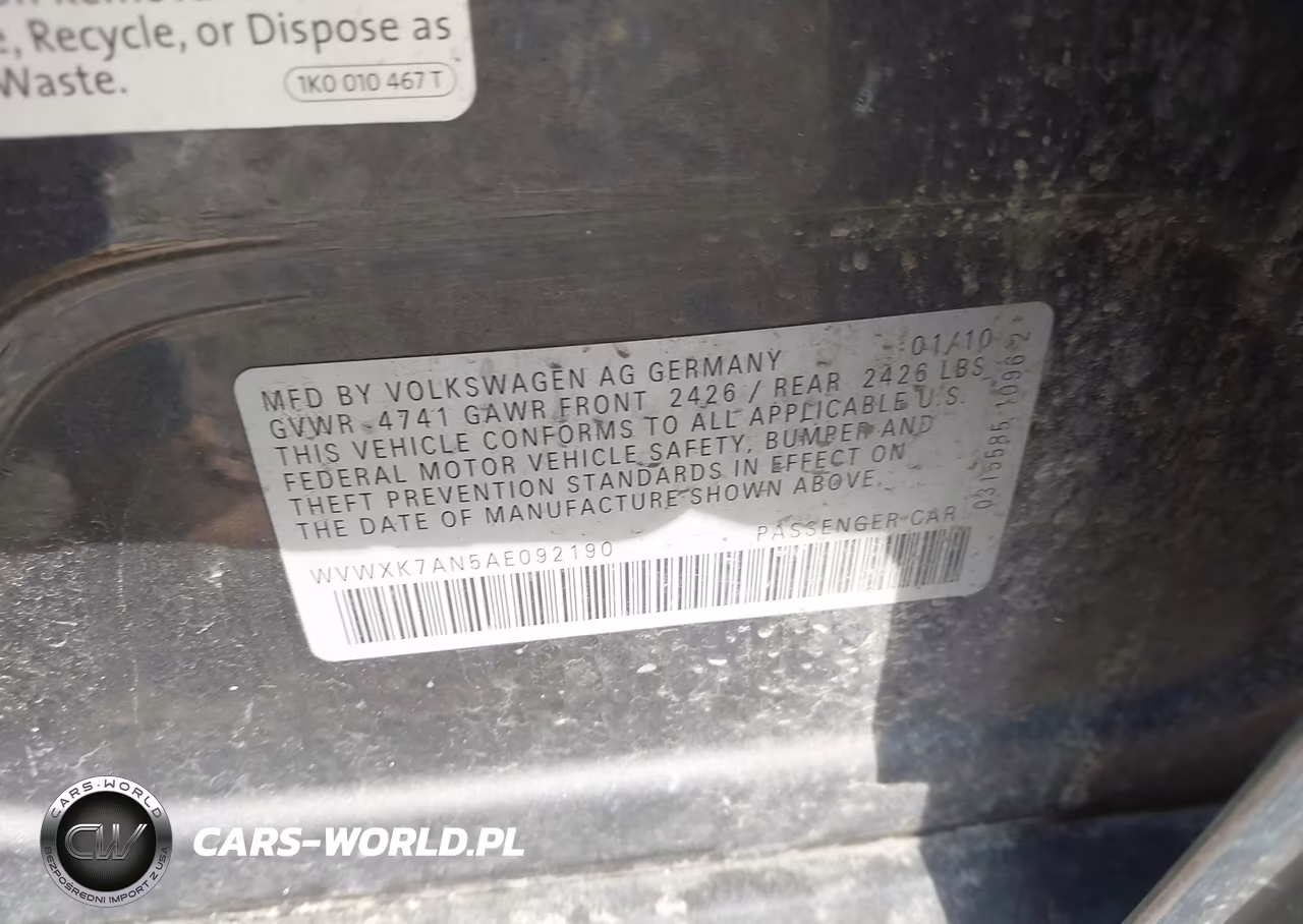 2010 Volkswagen Passat Komfort VIN:WVWXK7AN5AE092190 - 9