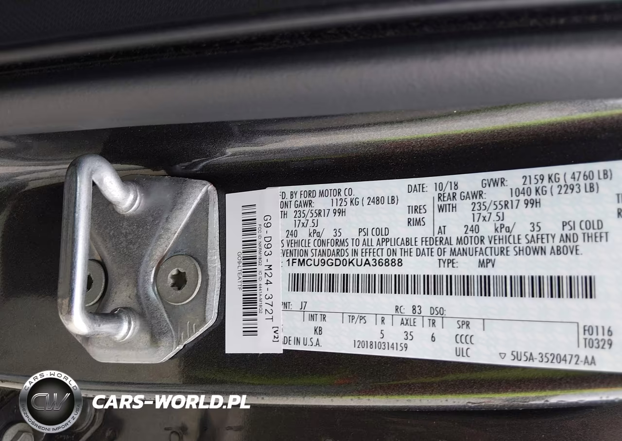 2019 Ford Escape Se VIN:1FMCU9GD0KUA36888 - 9